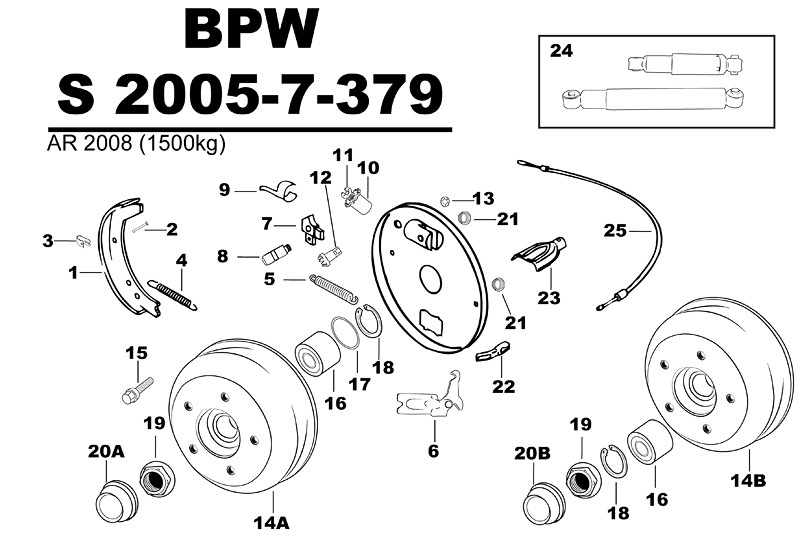 Sprängskiss för hjulbromsen BPW S 2005-7-379 AR 2008 (1500 kg).
