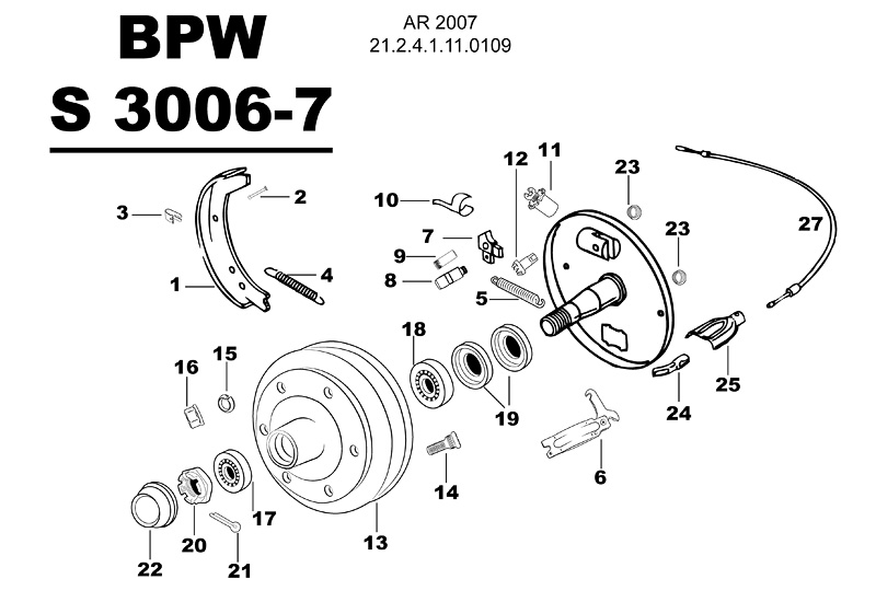 Sprängskiss för hjulbromsen BPW S 3006-7 AR 2007 21.2.4.1.11.0109.