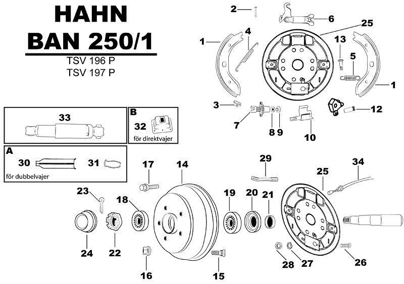 Sprängskiss för hjulbromsen Hahn BAN 250/1 tsv196p tsv197p.