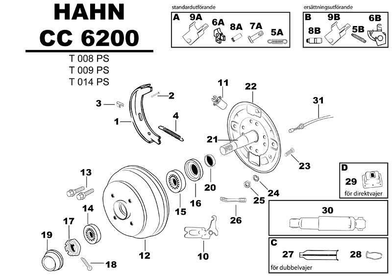 Sprängskiss för hjulbromsen Hahn CC 6200 t008ps t009ps t014ps.
