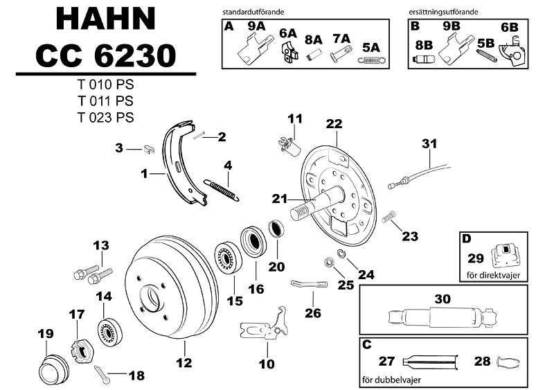 Sprängskiss för hjulbromsen Hahn CC 6230 t010ps t011ps t023ps.