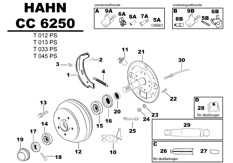 Sprängskiss för hjulbromsen Hahn CC 6250 t012ps t013ps t033ps t045ps.