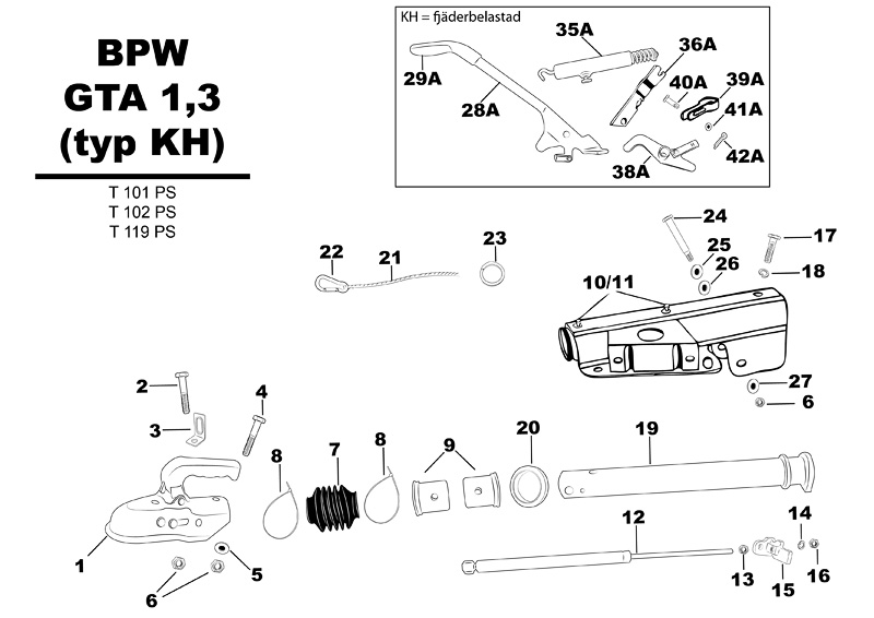 Sprängskiss för hjulbromsen BPW GTA 1,3 (typ KH) t101ps t102ps t119ps.
