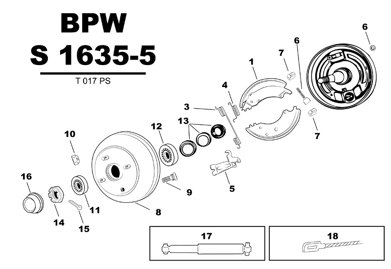 Sprängskiss för hjulbromsen BPW S 1635-5 t017ps.