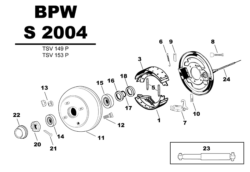Sprängskiss för hjulbromsen BPW S 2004 tsv149 tsv153p.