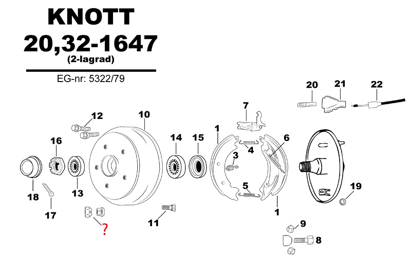 Sprängskiss för hjulbromsen Knott 20,32-1647 (2-lagrad) 5322/79.