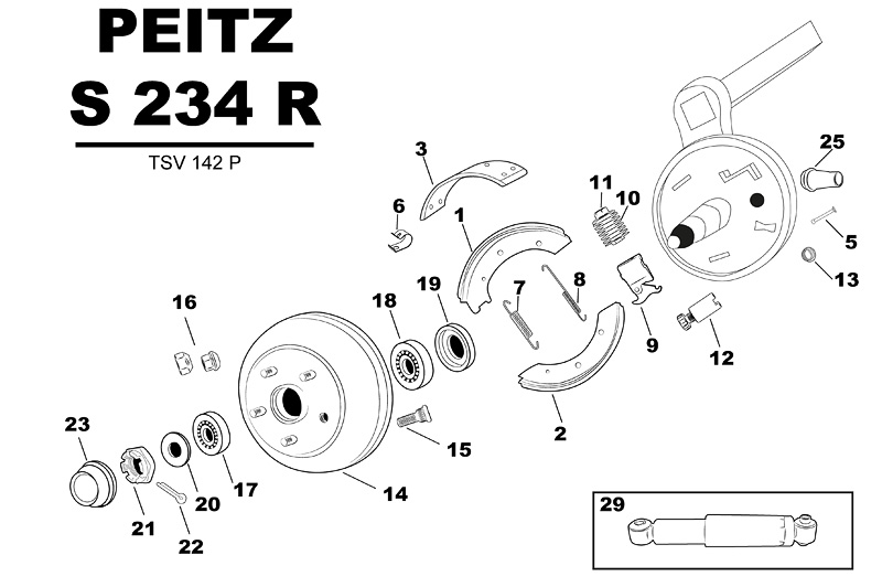 Sprängskiss för hjulbromsen Peitz S 234 R tsv142p.