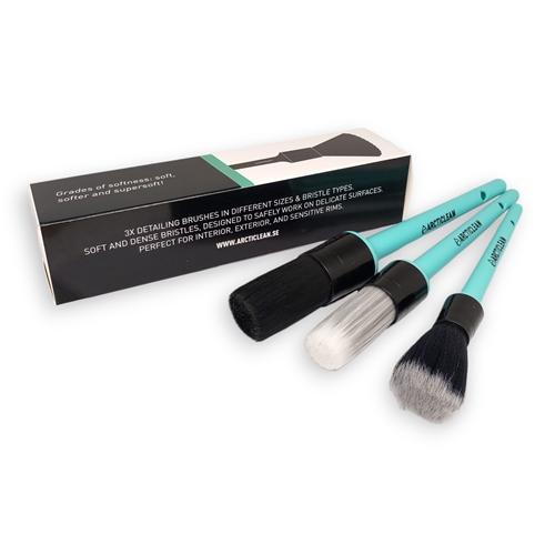 Arcticlean 3x detailing brushes - penselset, bilvård, rengöring, tillbehör, moped, släpvagn, snöskoter, rinab,
