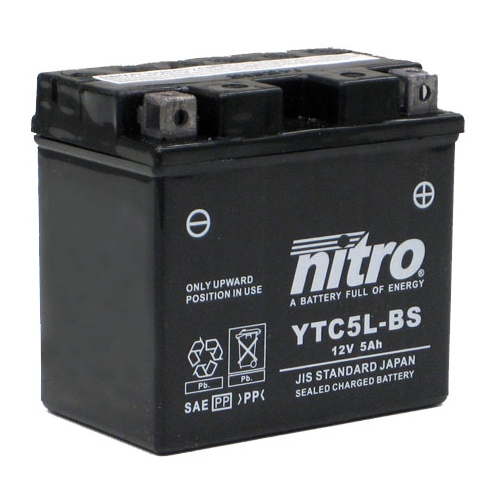 Batteri Nitro YTC5L-BS SLA GEL, RINAB, batterier, tillbehör, snöskoter, moped, atv, cross