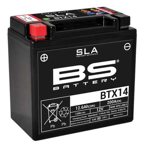 Batteri BS SLA BTX14, RINAB, batterier, tillbehör, snöskoter, moped, atv, cross