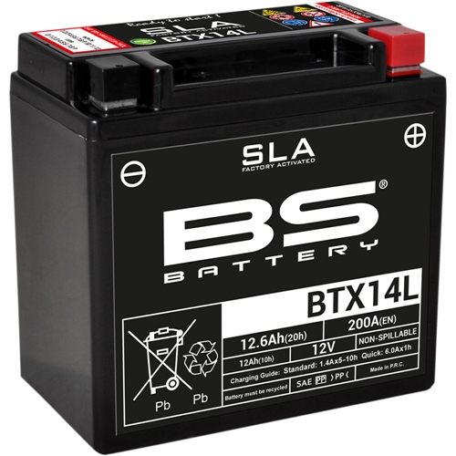 Batteri BS SLA BTX14L, RINAB, batterier, tillbehör, snöskoter, moped, atv, cross