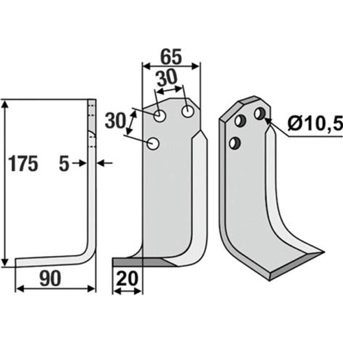 Jordfräskniv Vä. 175 x 6 x 65 mm, RINAB