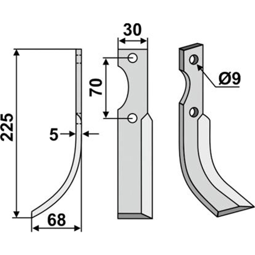 Jordfräskniv Vä. 225 x 5 x 30 mm (Honda F600 80), RINAB