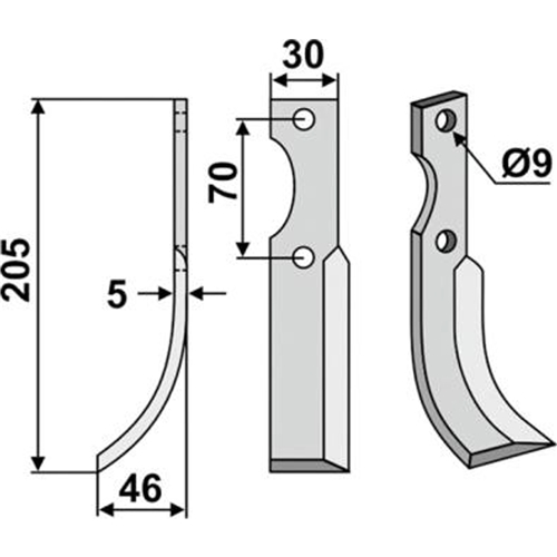 Jordsfräskniv Vä. 205 x 5 x 30 mm (Honda F300), RINAB