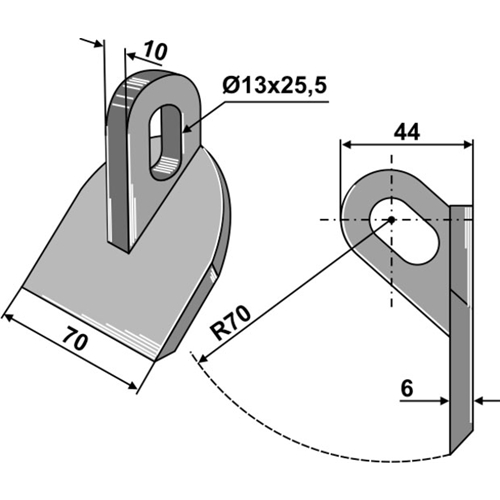Rotorslåtterkniv 70 x 6 x 70 mm, RINAB
