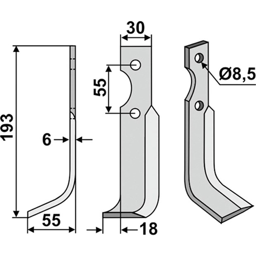 Jordfräskniv 193 x 6 x 30 mm, RINAB