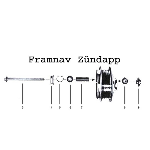 Framaxel M12x185mm (Zündapp KS50 1964-), Reservdelar till moped, RINAB, moped, 