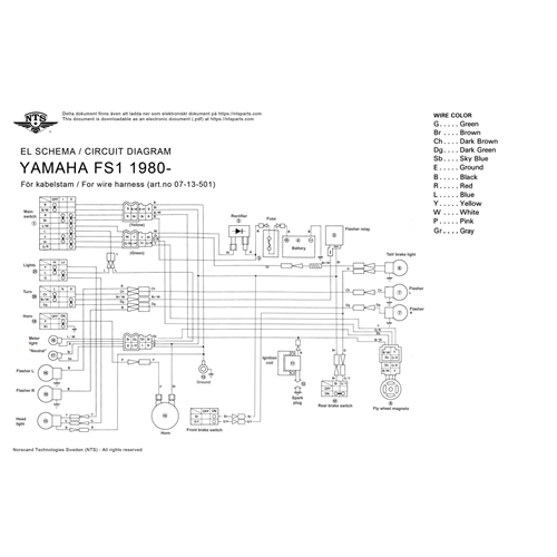 Kabelstam (Yamaha FS1 1980-), tillbehör, reservdelar, moped, rinab
