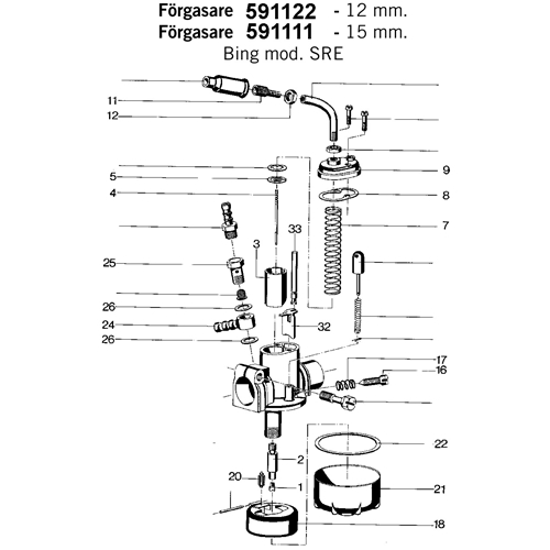 Trottelnål L:36mm (Bing 12 & 15mm SRE / 17mm SSB), reservdelar och tillbehör till moped, RINAB