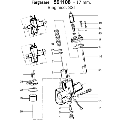 Förgasare 17mm typ Bing SSI "Ubåt" (Zündapp), reservdelar och tillbehör till moped, RINAB