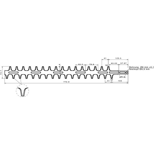 Häcksaxkniv 773 mm Övre/Nedre (Stihl HS 242, 246 m.fl.), RINAB