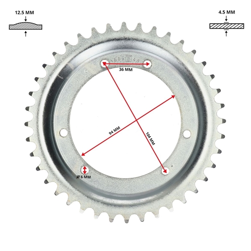 Bakdrev (Puch Maxi, äldre - stort centrumhål 94mm) ESJOT,  reservdelar och tillbehör till moped, RINAB