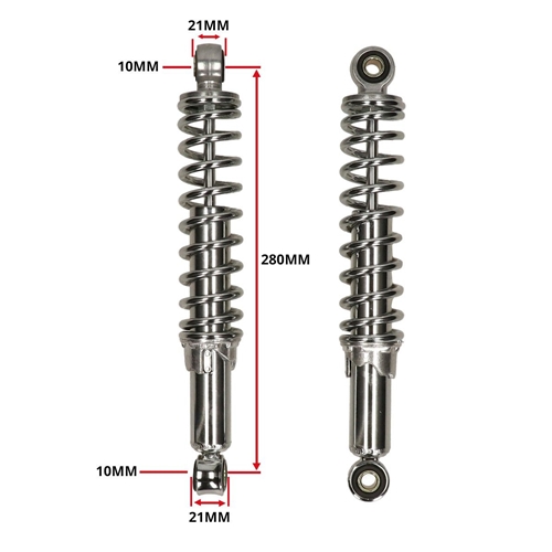 Stötdämpare 240mm/10mm/10mm Krom (Puch/Tomos/Universal), Reservdelar till moped, RINAB, moped, 