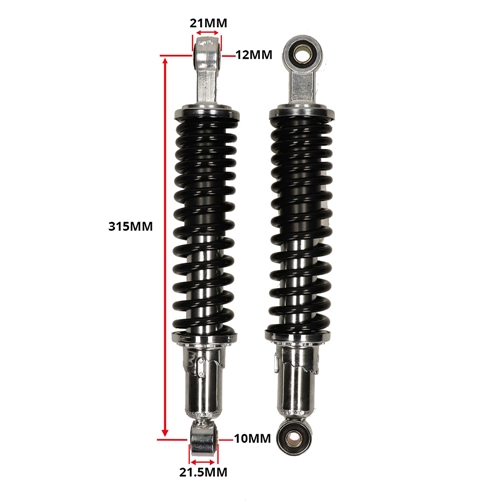 Stötdämpare 310mm/12mm/10mm Krom/Svart (Honda MT50/MB50), Reservdelar till moped, RINAB, moped, 