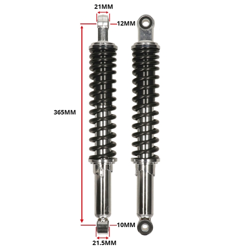 Stötdämpare 365mm/12mm/10mm, krom/svart - Forsa MDI (Honda MT50/MB50)