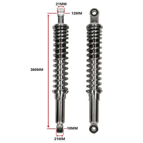 Stötdämpare 365mm/12mm/10mm Krom - MDI (Honda MT50/MB50)