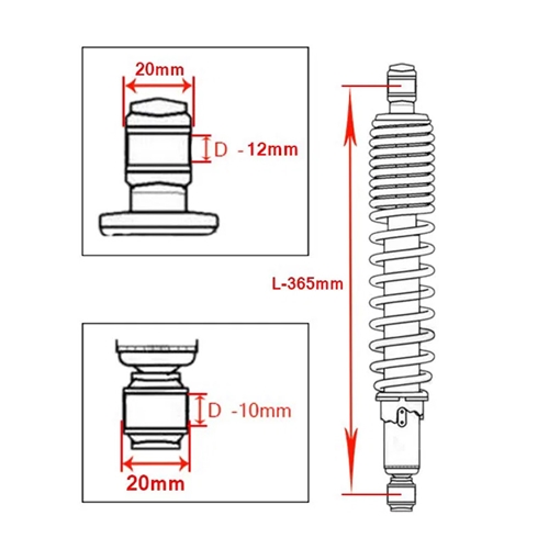 Stötdämpare 365mm/12mm/10mm, krom/svart (Honda MT50/MB50)