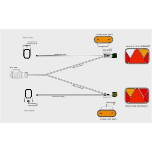 Belysningssats LED 13-polig (7,5m kabel), belysning släpvagn, RINAB