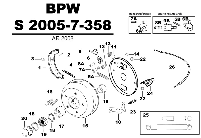 Sprängskiss för hjulbromsen BPW S 2005-7-358 AR 2008.