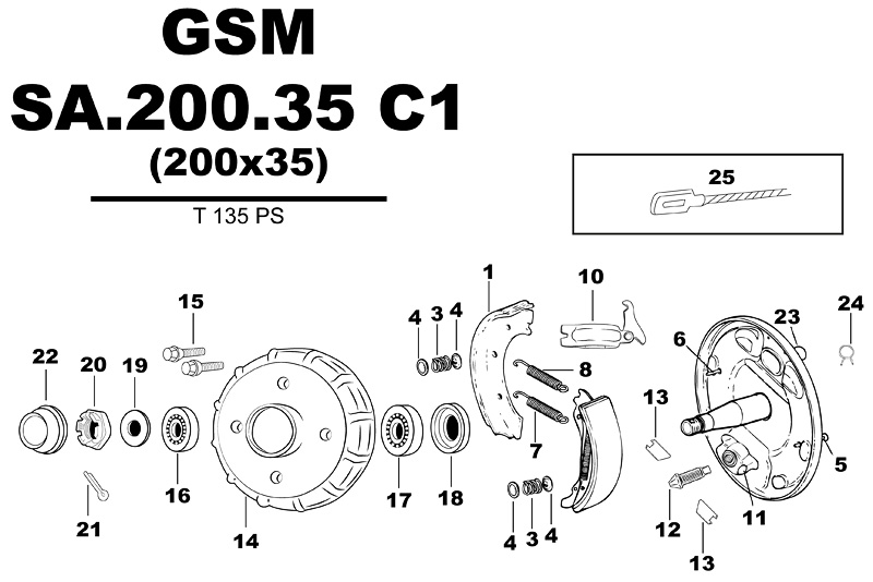 Sprängskiss för hjulbromsen GSM SA.200.35 C1 (200x35) T135PS.