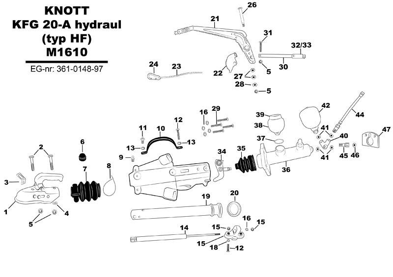 Sprängskiss för släpvagnen Knott KFG 20-A hydraul (typ HF) M1610.