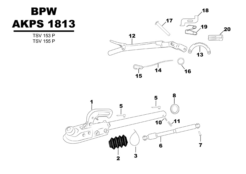 Sprängskiss för påskjutsenheten BPW AKPS 1813 tsv153p tsv155p.