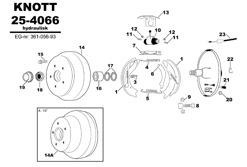 Sprängskiss för hjulbromsen Knott 25-4066 (hydraulisk) 361-056-93.